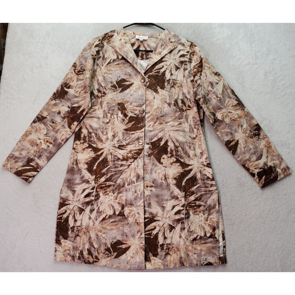 Coldwater Creek Jacket Womens Medium Brown Floral Linen Long Sleeve Button Front - Picture 1 of 10